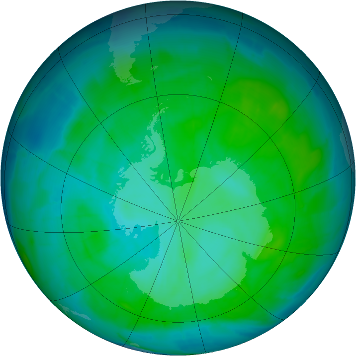 Antarctic ozone map for 10 January 2015